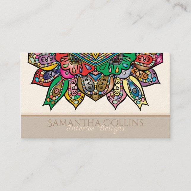Elegant Colourful Boho Ornamental Business Card (Front)