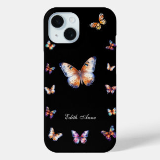 Elegant Colourful Butterflies Custom Monogram iPhone 15 Case
