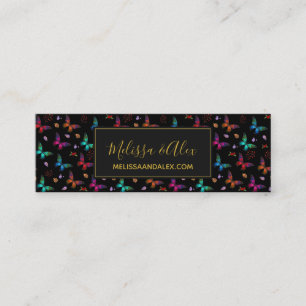 Elegant Colourful Butterflies on Black Custom Mini Business Card