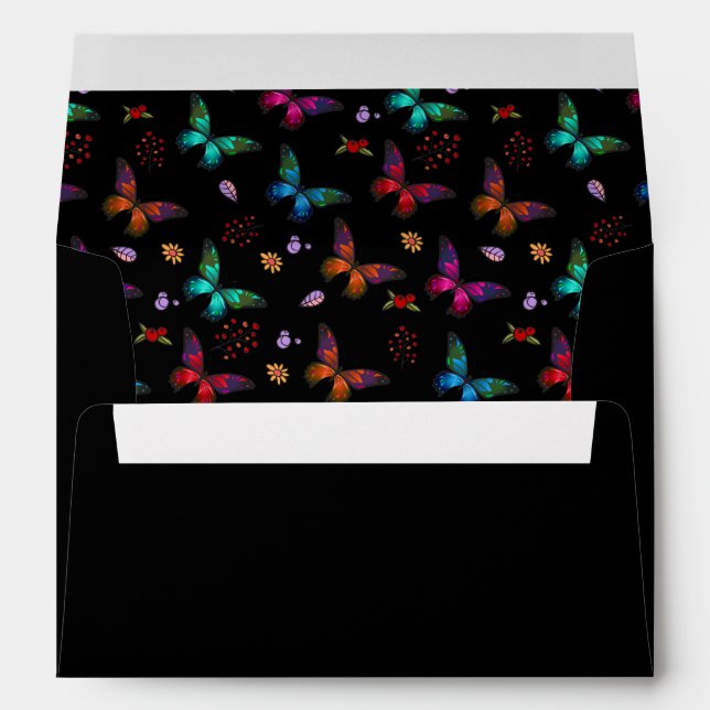 Elegant Colourful Butterflies on Black Envelopes (Back (Bottom))