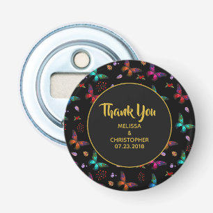 Elegant Colourful Butterflies on Black Thank You Bottle Opener