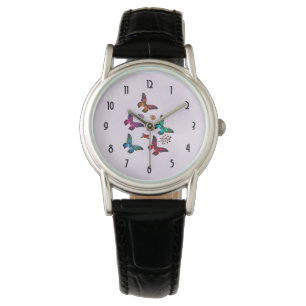 Elegant Colourful Butterflies Pattern on Pink Watch