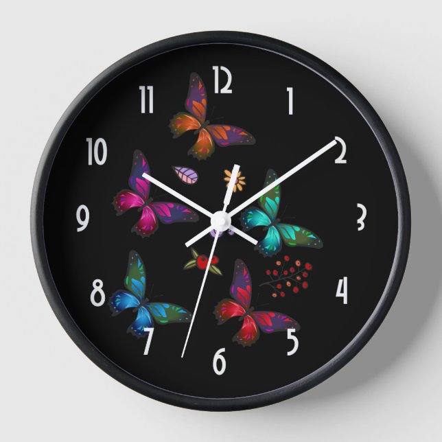 Elegant Colourful Butterflies Pattern Wall Clock (Front)