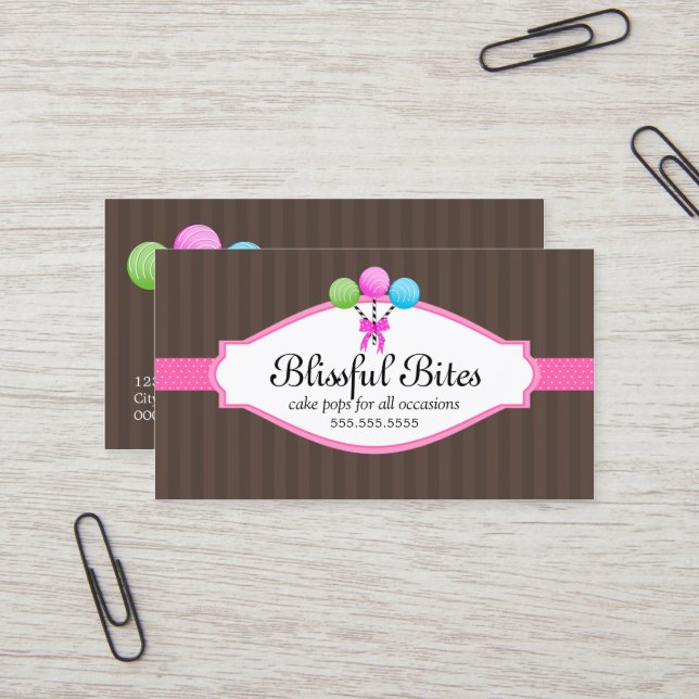 Elegant Colourful Cake Pops Business Card (Front/Back In Situ)