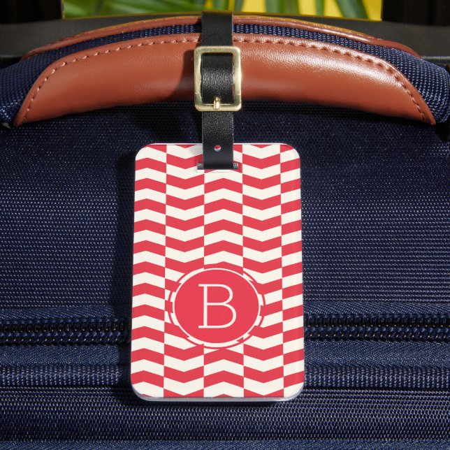 Elegant Colourful Chevron Pattern With Monogram Luggage Tag (Front Insitu 2)