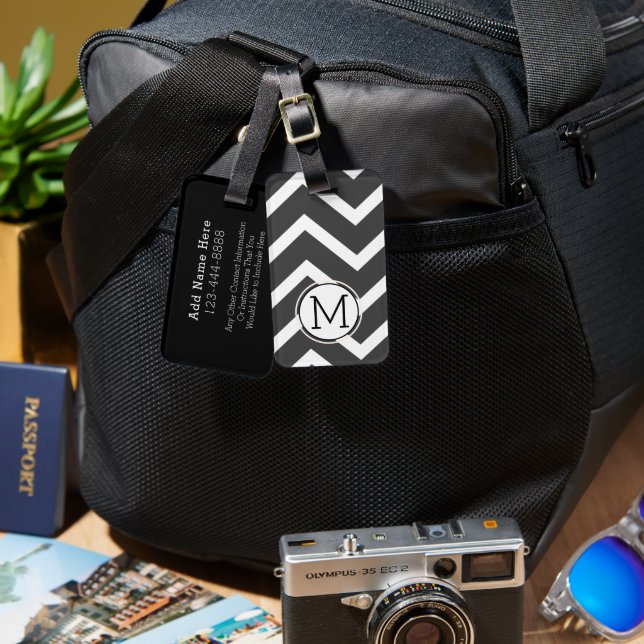 Elegant Colourful Chevron Pattern With Monogram Luggage Tag (Front & Back)