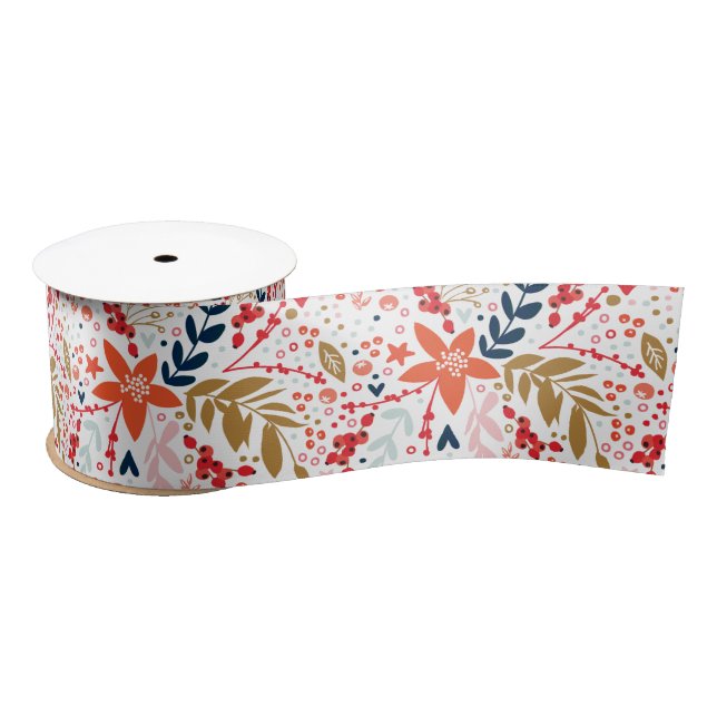 Elegant Colourful Christmas Botanical Gift Wrappin Satin Ribbon (Spool)