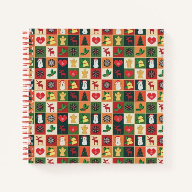 Elegant Colourful Christmas Pattern | Notebook (Front)