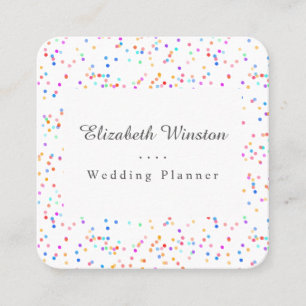 Elegant Colourful Confetti Script Square Business Card
