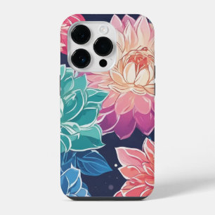 Elegant Colourful Dahlia Flowers on Dark Backgroun iPhone 14 Pro Case