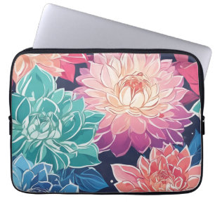Elegant Colourful Dahlia Flowers on Dark Backgroun Laptop Sleeve
