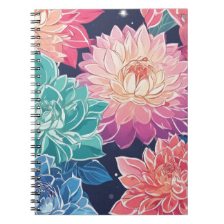 Elegant Colourful Dahlia Flowers on Dark Backgroun Notebook