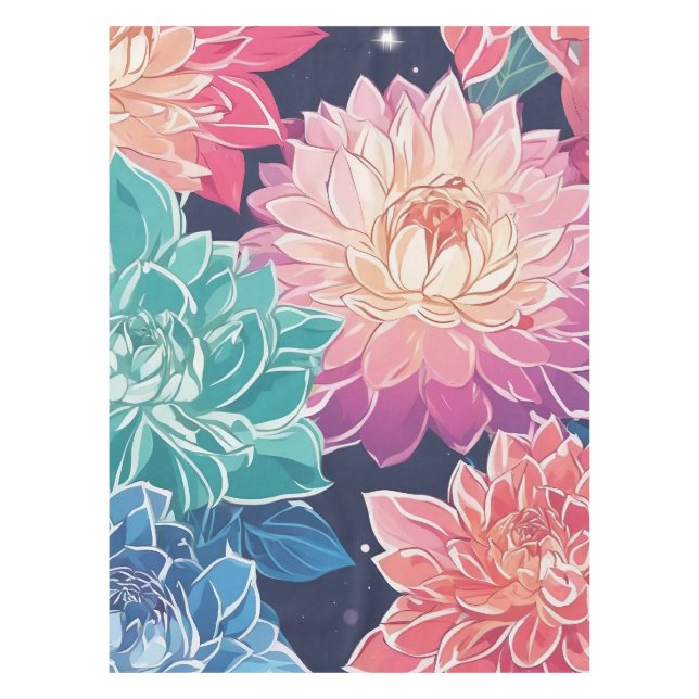 Elegant Colourful Dahlia Flowers on Dark Backgroun Tablecloth (Front)