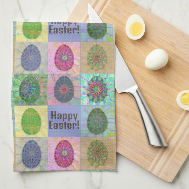 Elegant Colourful Eggs Abstract Art Easter Tea Towel (Quarter Fold)