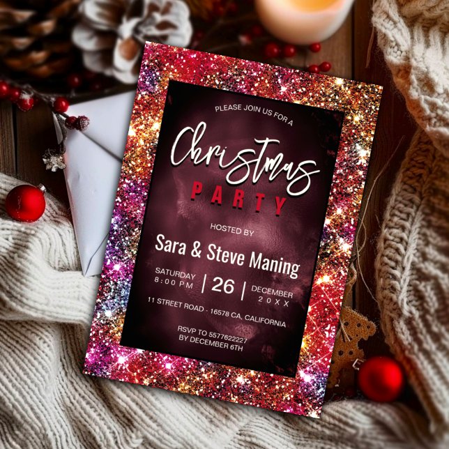 Elegant colourful faux Glitter Christmas  Invitation (Creator Uploaded)