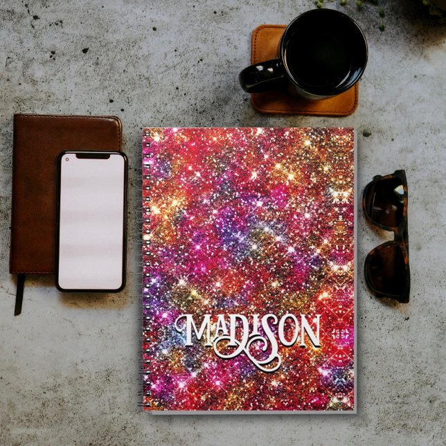 Elegant colourful faux Glitter monogram Notebook (Creator Uploaded)