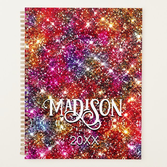 Elegant colourful faux Glitter monogram Planner (Front)