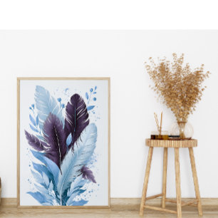 Elegant Colourful Feathers Watercolor Botanical Ar Poster