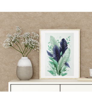 Elegant Colourful Feathers Watercolor Botanical Ar Poster