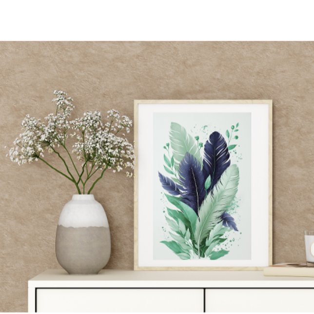 Elegant Colourful Feathers Watercolor Botanical Ar Poster (Creator Uploaded)