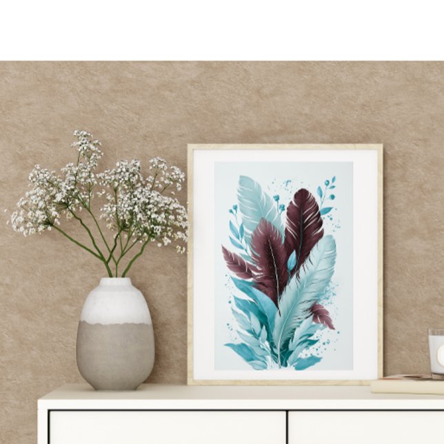 Elegant Colourful Feathers Watercolor Botanical Ar Poster (Creator Uploaded)