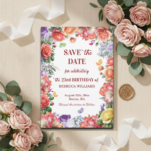 Elegant Colourful Floral 23rd Birthday Party Save The Date