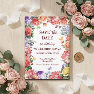 Elegant Colourful Floral 24th Birthday Party Save The Date
