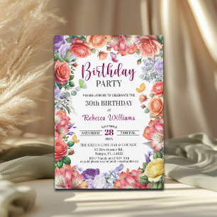 Elegant Colourful Floral 30th Birthday Party Invitation