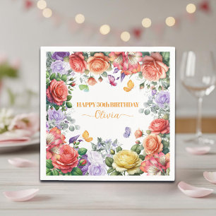 Elegant Colourful Floral 50th Birthday Party Napkin