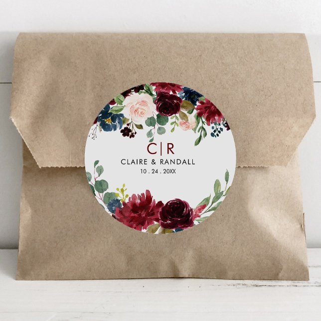 Elegant Colourful Floral Delight Wedding  Classic Round Sticker (Creator Uploaded)