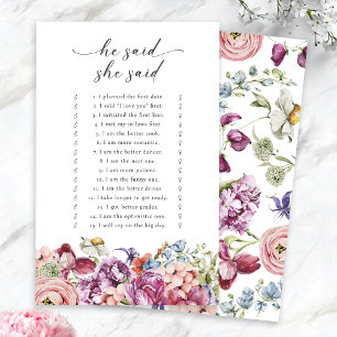 Elegant Colourful Floral He Said She Said Game