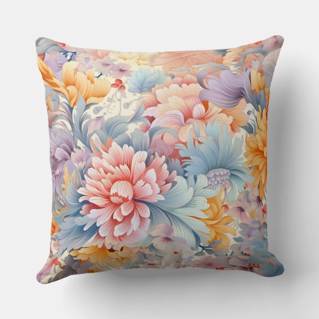 Elegant Colourful Floral Pattern Japan Art Cushion (Back)