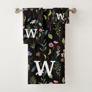 Elegant Colourful Floral Personalised Monogram Bath Towel Set
