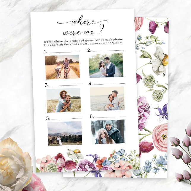 Elegant Colourful Floral Photo Bridal Shower Game (Elegant Colorful Floral Photo Where Were We Bridal Shower Game by Painted Paperie
)