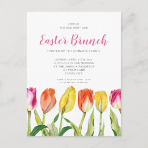 Elegant Colourful Floral Tulip Easter Brunch Invitation Postcard