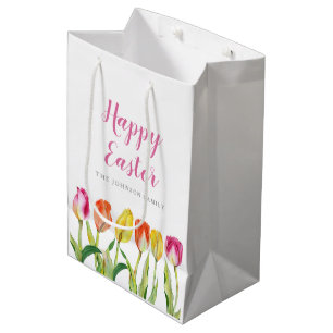 Elegant Colourful Floral Watercolor Tulips Medium Gift Bag