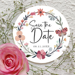 Elegant Colourful Floral Wreath Wedding  Classic Round Sticker