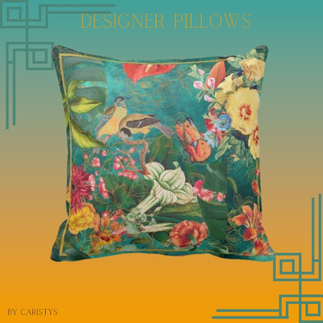 Elegant Colourful Florals, Birds Cushion (Creator Uploaded)