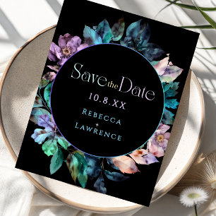 Elegant colourful florals black wedding save the date