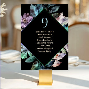 Elegant colourful florals black wedding seating  table number