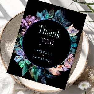 Elegant colourful florals black wedding thank you card