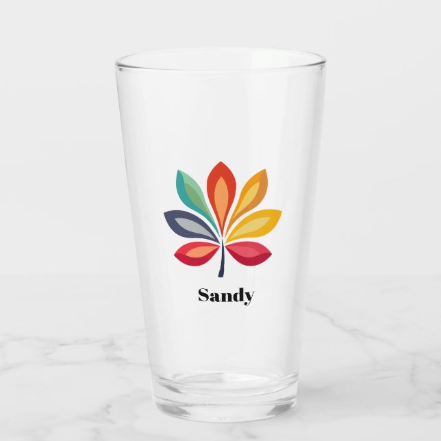 Elegant colourful flower monogram name glass (Back)