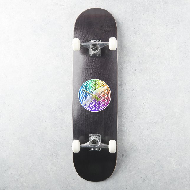 Elegant colourful flower of life dragonfly art (Skateboard)