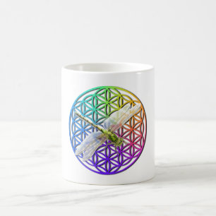 Elegant colourful flower of life dragonfly art coffee mug