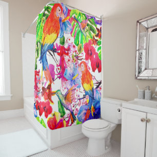 Elegant Colourful Flowers And Parrot Bird Shower Curtain