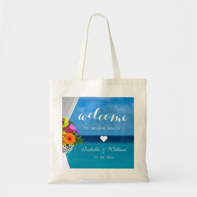 Elegant Colourful Flowers Beach Welcome Favour Tote Bag (Front)