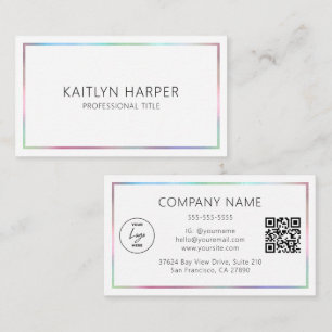 Elegant Colourful Foil Frame Minimal Logo QR Code Business Card
