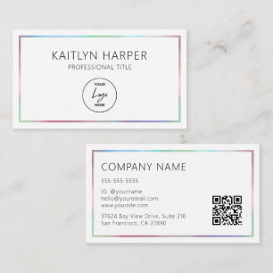 Elegant Colourful Foil Frame Minimal Logo QR Code Business Card