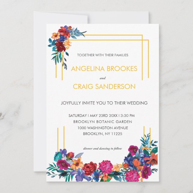Elegant Colourful Garden Flower Invitation (Front)