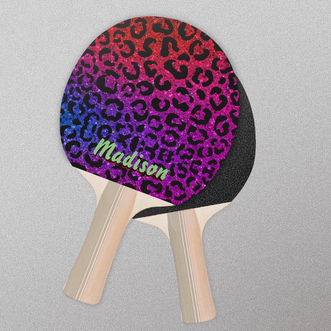 Elegant colourful glitter animal print 3D Monogram Ping Pong Paddle (Creator Uploaded)